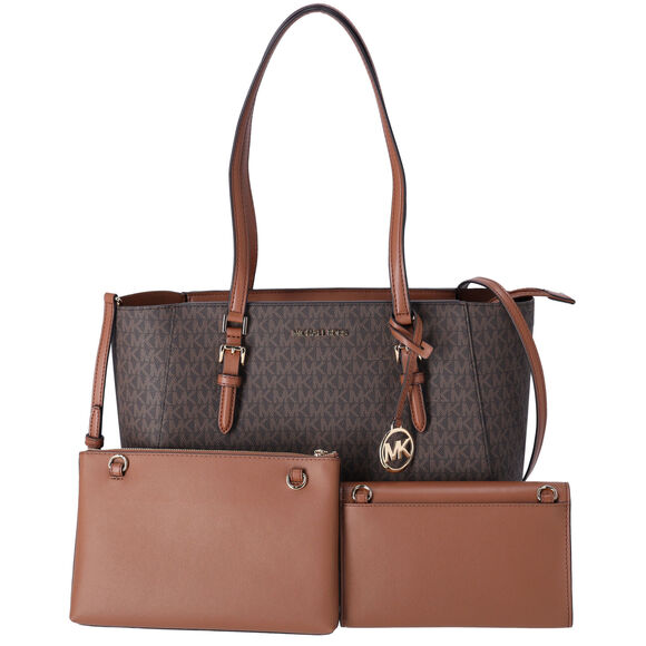 Michael Kors Charlotte Large 3-in-1 Tote Crossbody Clutch Handbag Brown MK - Picture 3 of 6